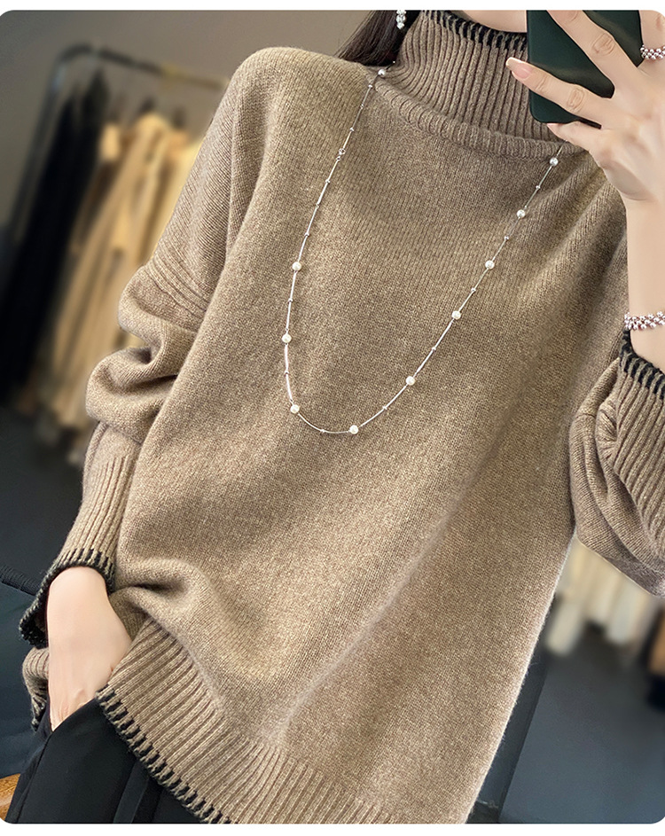 Title 2, Loose And Idle Thickened Knitting High Collar W...