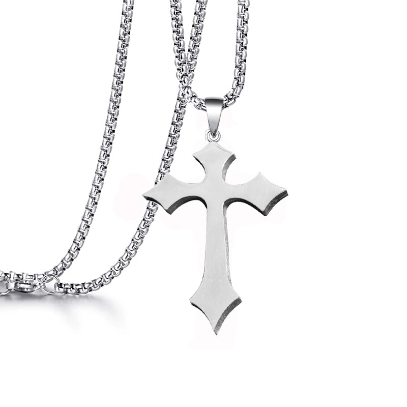 Men's Pendant Stainless Steel Square Pearl Chain With Cross Necklace