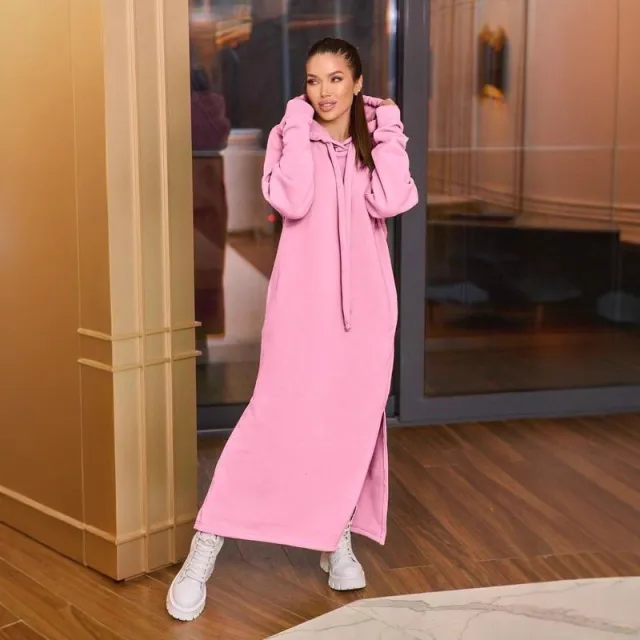Fleece lined Sweatshirt Casual Dress Women Pink - Shop at LoveMi
