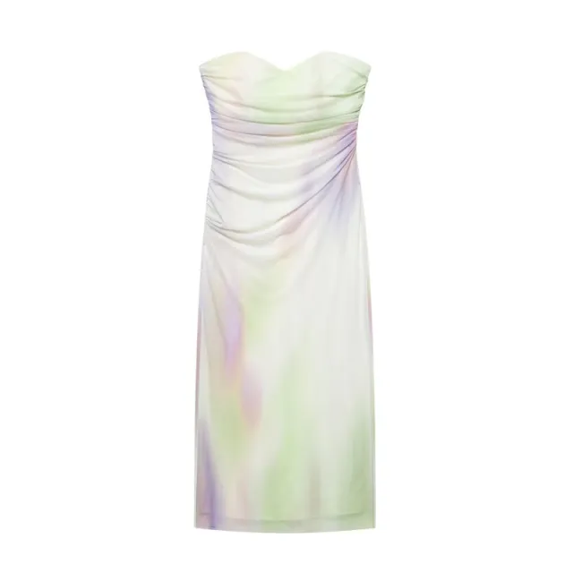 Slim Print Silk Net Tube Top Dress Green Purple - Shop at LoveMi