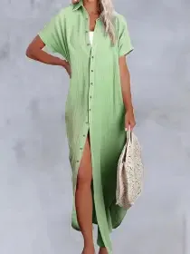 Women's Solid Color Casual Versatile Dress Green - Shop at LoveMi