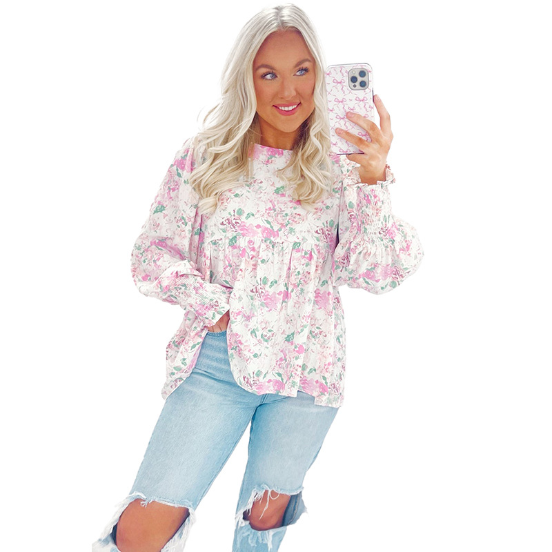 European And American Leisure Style Floral Print Long Sleeve Pullover