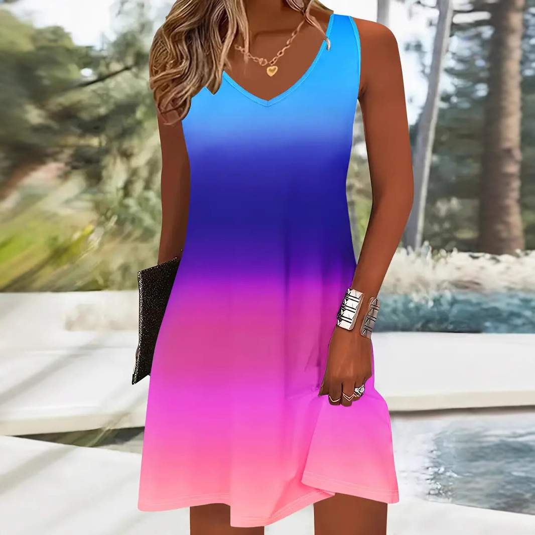 Women's Casual Digital Printed V-neck Dress