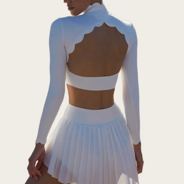 Women's Solid Color Casual Shell Lace Backless Yoga Clothing Top Beige White - Shop at LoveMi
