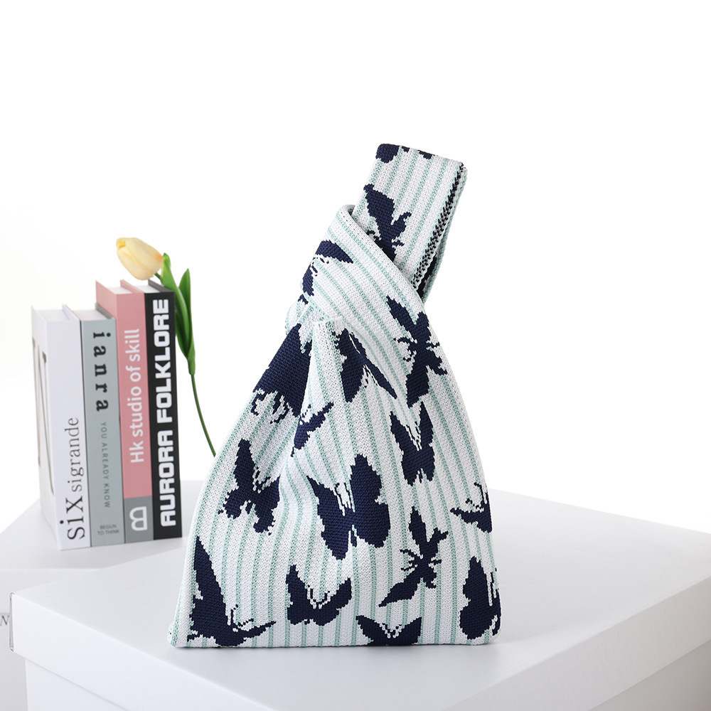 Contrast Color Striped Checkerboard Knitted Shopping Handbag — foto 8