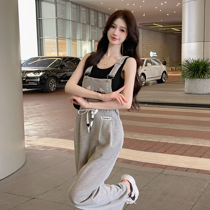 Women's Korean-style Preppy-style Letter Embroidered Suspender Pants