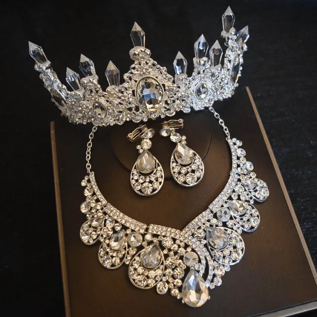 Bridal Headdress Flowers Wedding Hair Accessories Accessories Crown Necklace Earrings Three piece Set Wedding Accessories Ear Clip - Shop at LoveMi