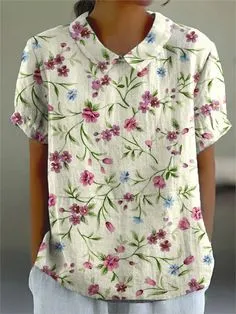 Retro Floral Cute Style Short Sleeve T-shirt - Xxxxl - View 1