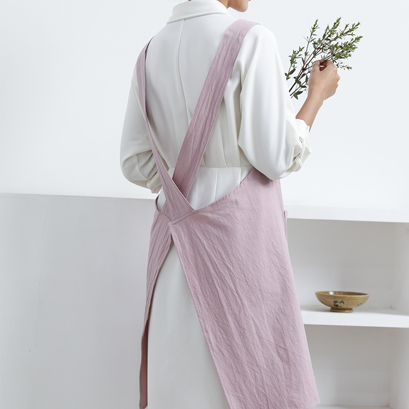 Cotton-linen home smock vintage tie-free apron (gray)