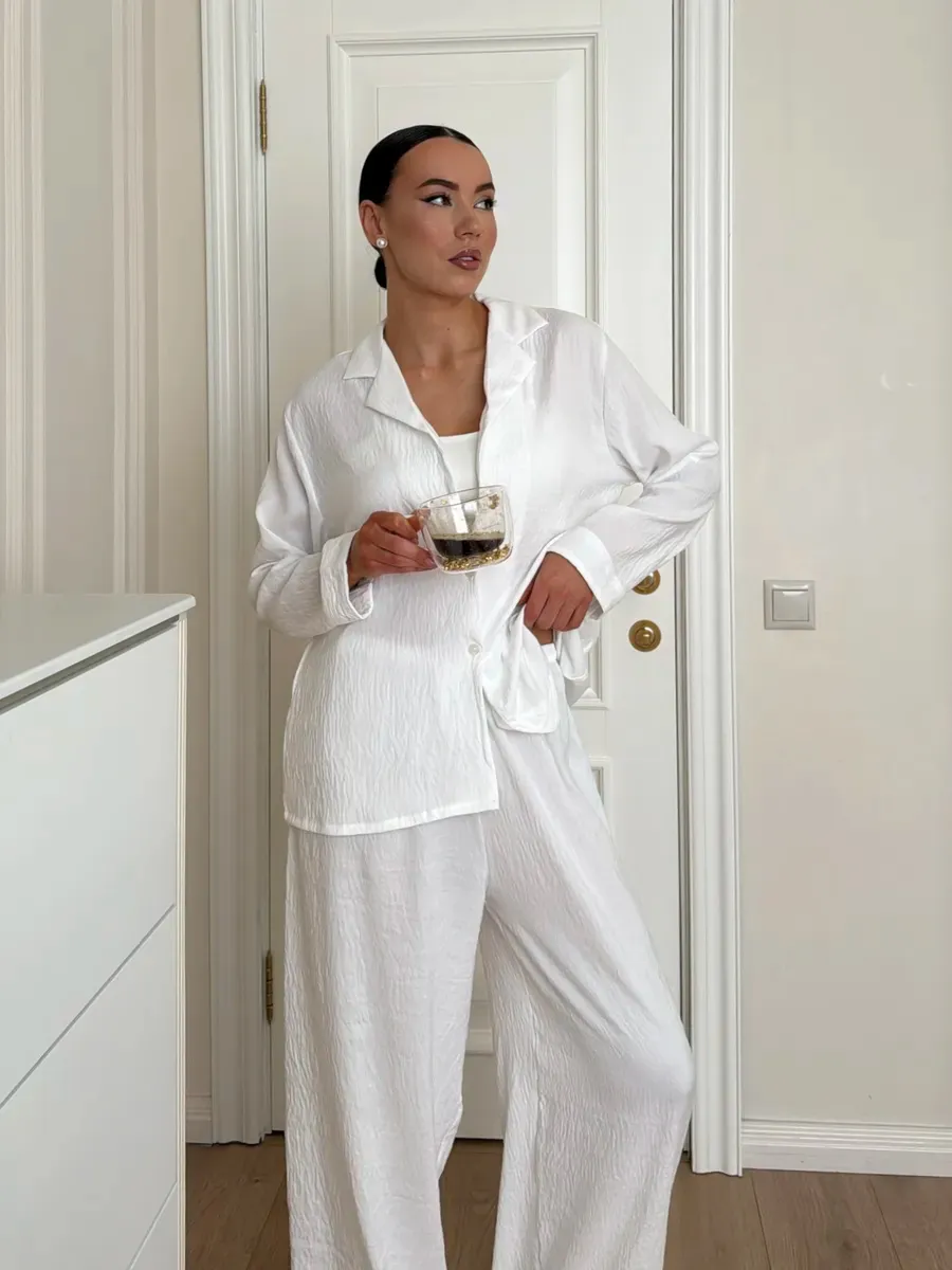 pyjama deux pièces, ensemble pyjama long, pyjama blanc femme, pyjama confortable, ensemble, france,swise