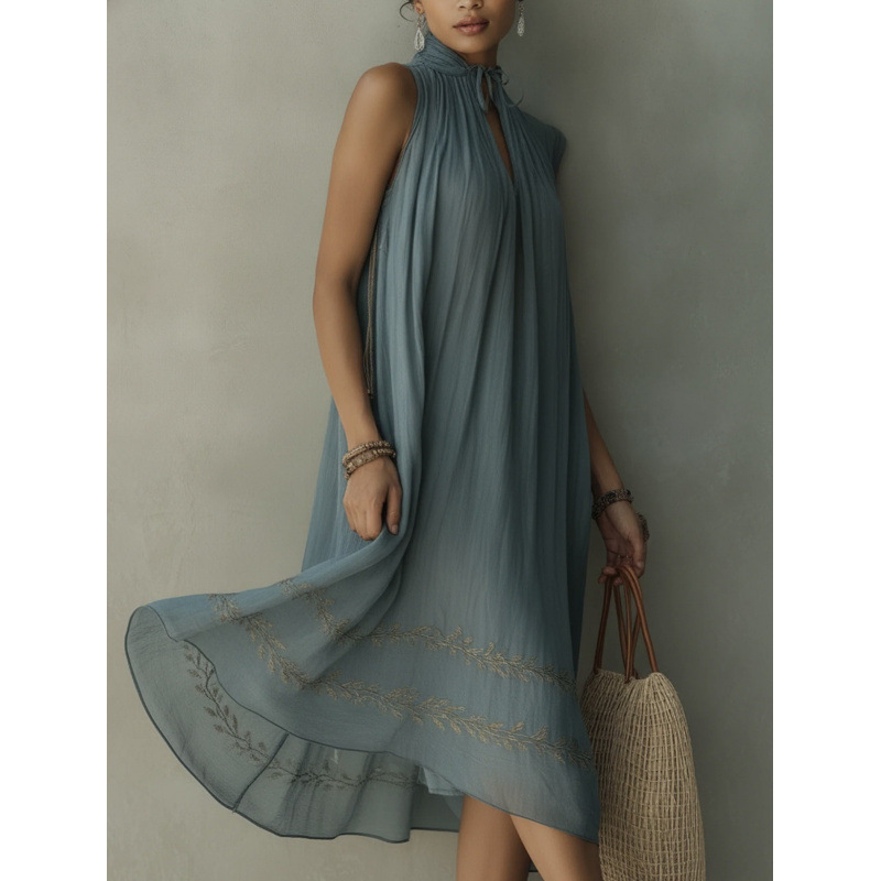 Womens Sleeveless Dress With Lace Trim And Ties