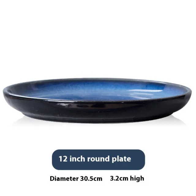 Ceramic Plate Meal Tray Dish Creative Deep Plates Tableware 12Inch Round Plate - Shop at LoveMi