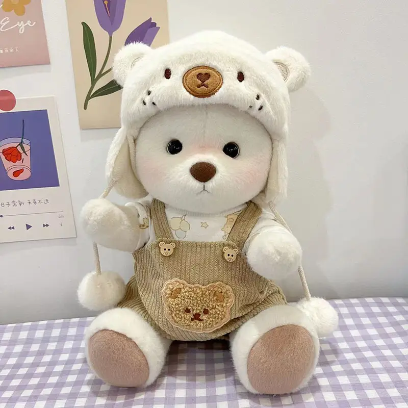 30cm Medium Bear Clothes Hat Suspender Pants Suit