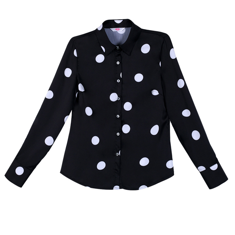 Spring And Autumn Long Sleeve Shirt Women's Korean-style Fashionable Chiffon Shirt Black And White Polka Dot Printed Shirt Bottoming Shirt Top