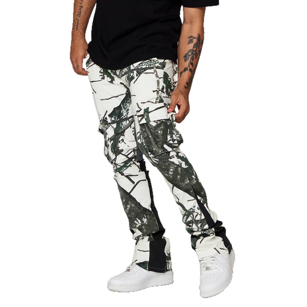 High-street Relaxed-fit Casual Straight-leg Pants With A Leaf And Camouflage Print