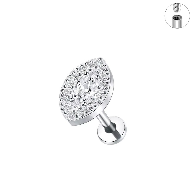 Titanium Ear Studs Loving Heart Zircon Internal Thread Labret