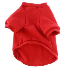 Pet Clothes Fleece-lined Thickened Solid Colour Hoodie - Red - View 1