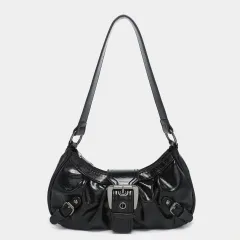 Women's Vintage Vintage Two-tone Leather Shoulder Bag - Black - View 1