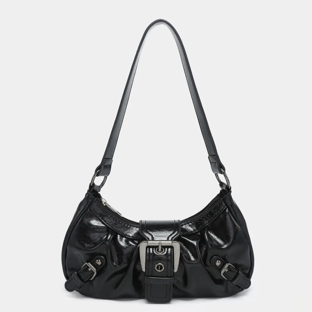 Women's Vintage Vintage Two-tone Leather Shoulder Bag - Black
