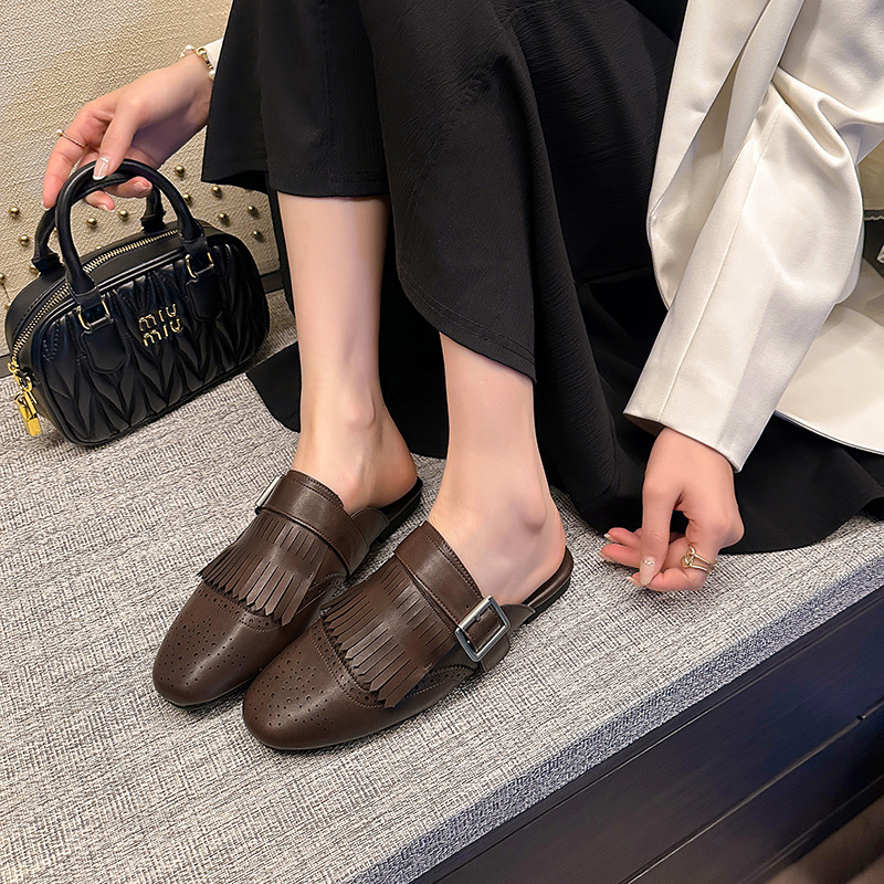 Fringed Closed-toe Mule Sandals For Women