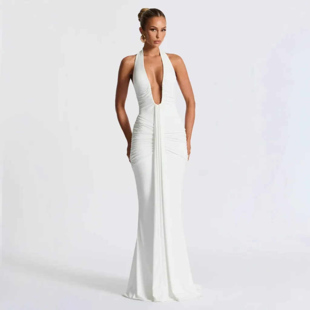 Sexy Temperament Halter Backless Slim-fit Pleated Dress - White