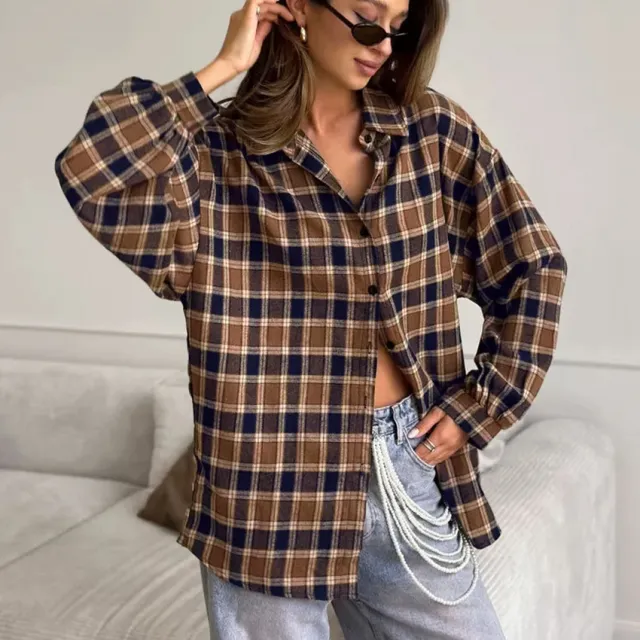 Fashion Plaid Shirt Loose Plaid Plaid S - Shop at LoveMi