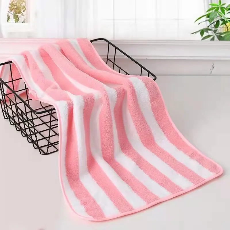 Coral Fleece Wide Striped Edge Soft Absorbent Thickening Lint-free