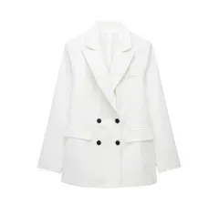 Linen Double Breasted Suit Coat Vest Straight-leg Pants Suit - White - View 1