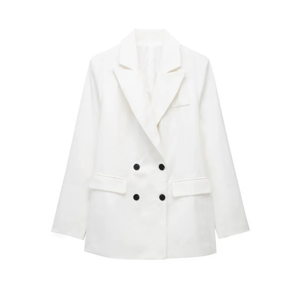Linen Double Breasted Suit Coat Vest Straight-leg Pants Suit - White