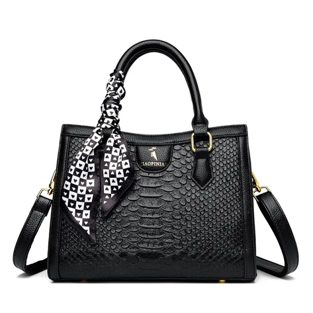 Textured Silk Scarf Pattern Handbag Crossbody Black - Shop at LoveMi