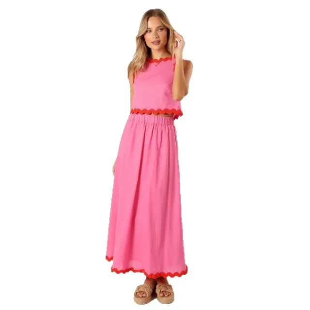Women's Fashion Sleeveless Top And Skirt Two Piece Set Rose - Shop at LoveMi