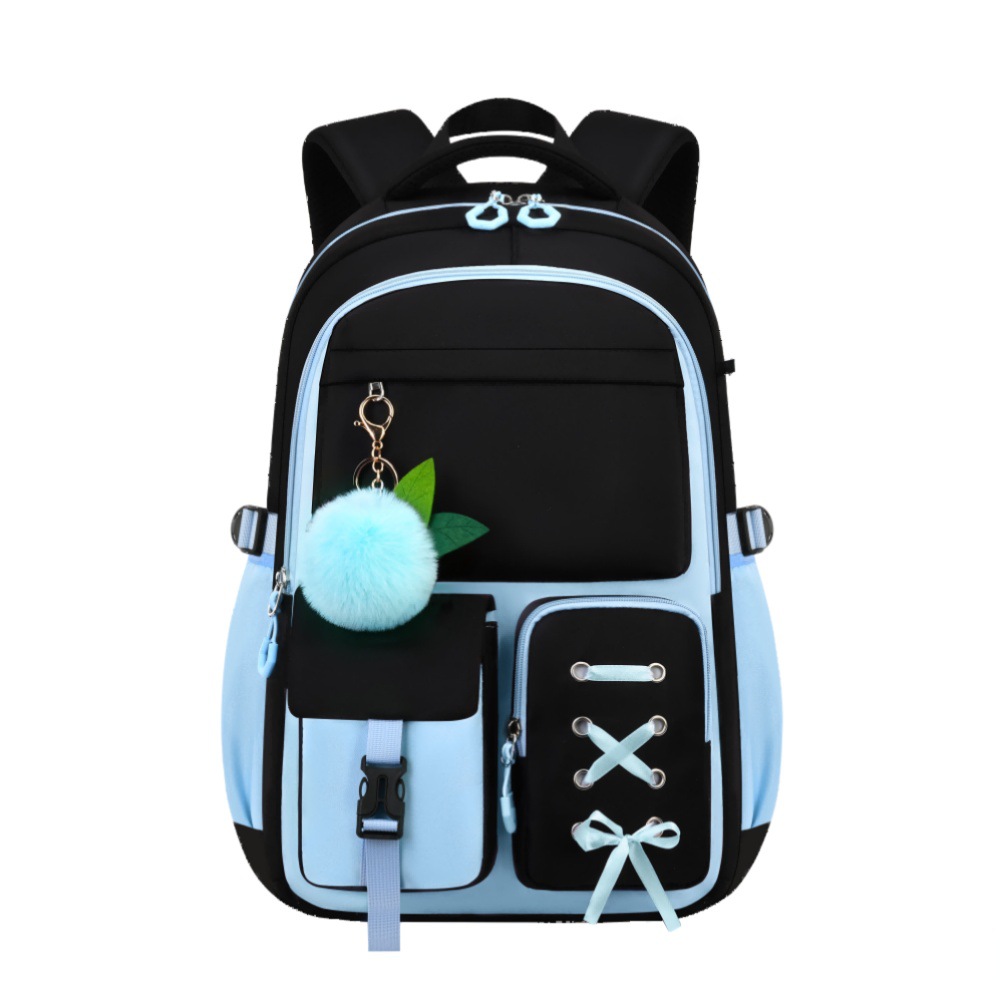 Large-capacity Backpack Three-piece School Bag Set Black And Blue