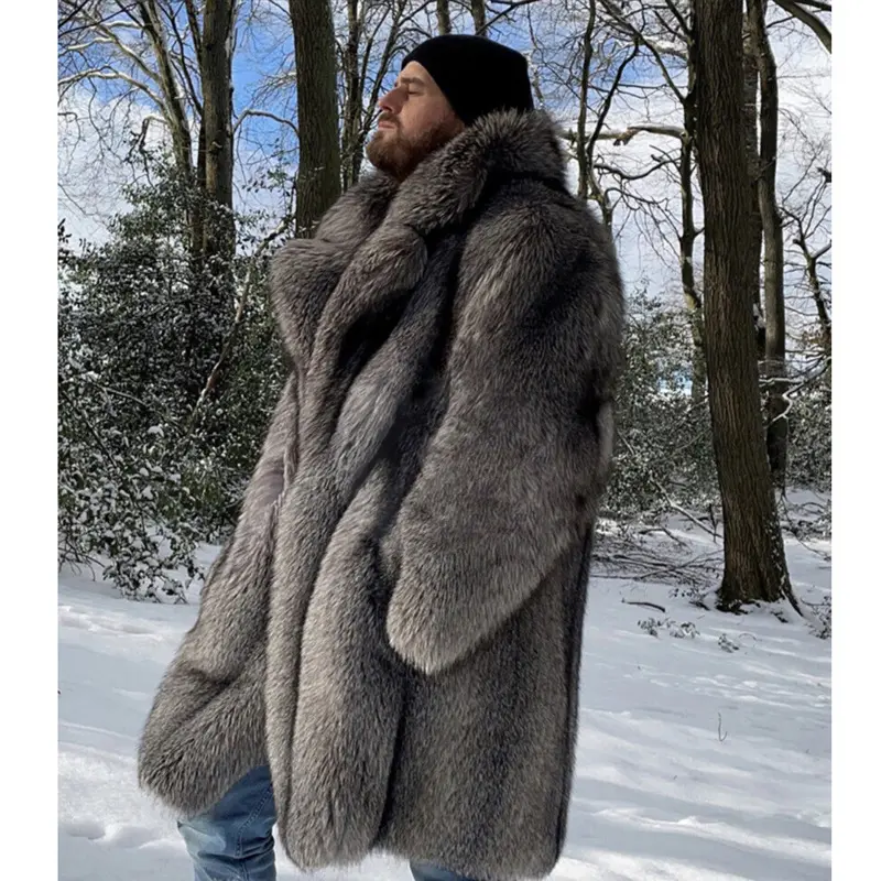 Men's Fur Imitation Fox Long-cut Coat