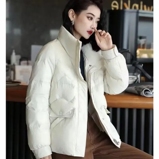 Small sized Short Stand up Collar Thermal Thin Coat Beige - Shop at LoveMi