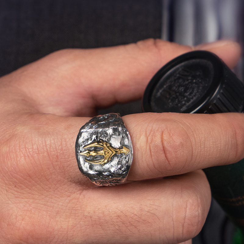 Original Poseidon Ice Rage Trident Silver Ring Trendy Men's