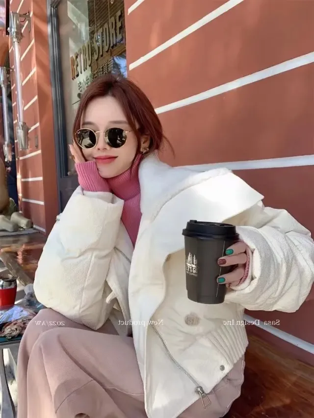 Large Lapel Short Cotton Female Thick Warm Jacket White - Shop at LoveMi