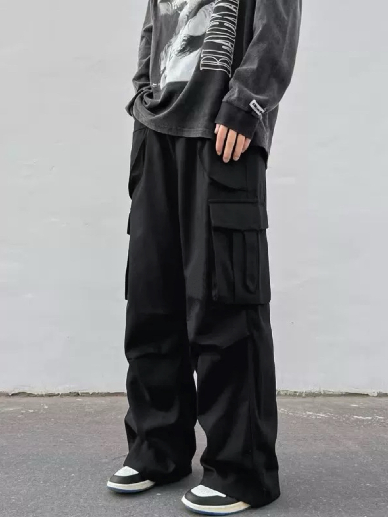 Mid-rise Wide-leg Parachute Pants Casual Slimming Workwear Trousers
