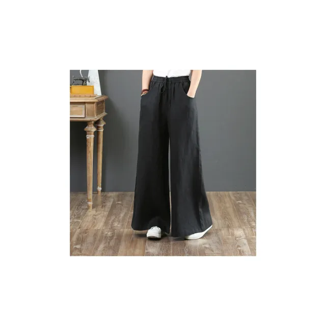 Linen Fabric Women's Wide leg Pants Casual Yoga Black - Shop at LoveMi