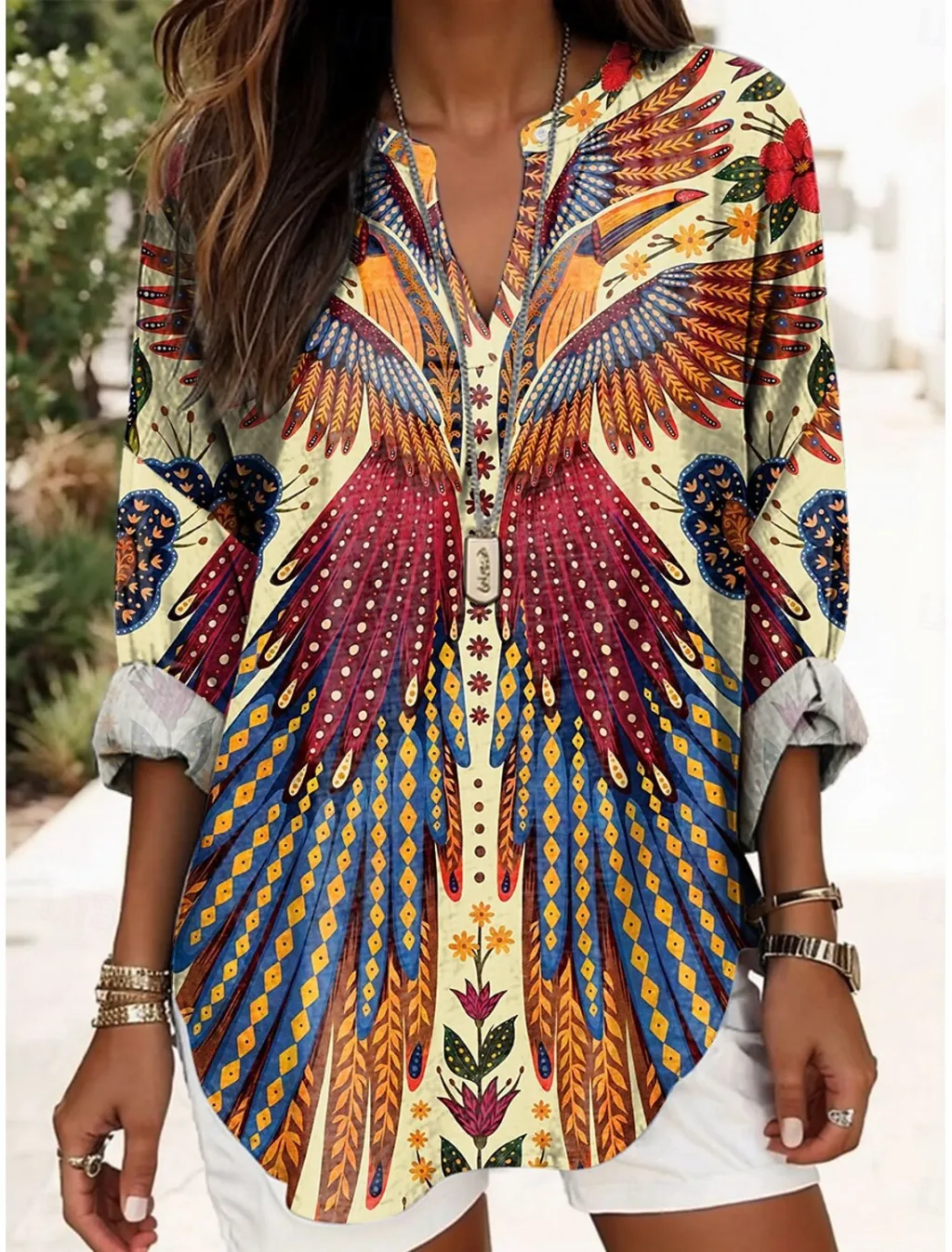 Summer Small V-neck Long-sleeved Casual Temperament Daily Vacation T-shirt Top - Style02-M