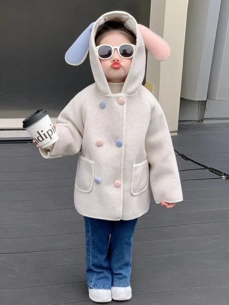 New Children Fashionable Fleece-lined Little Girl Thickened Warm Coat