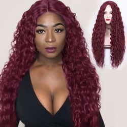 Front Lace African Chemical Fiber Small Curly Hair Big Wave Wig Wine Red - Shop at LoveMi