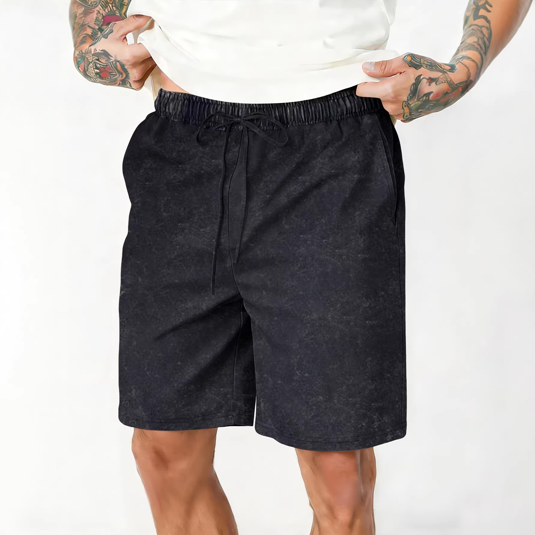 Mens Relaxed-fit Washed-and-distressed Casual Shorts