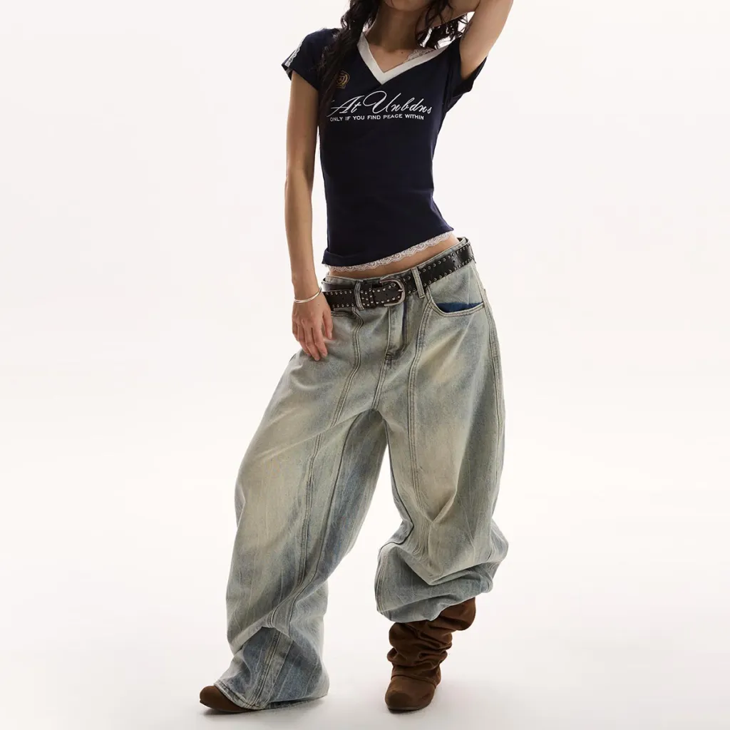 Retro Loose Wide-leg Jeans For Women - Blue