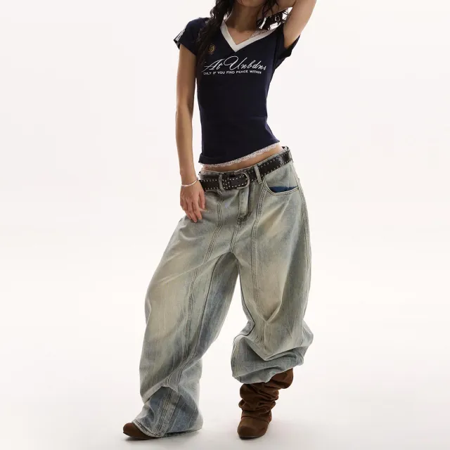 Retro Loose Wide leg Jeans For Women Blue - Shop at LoveMi