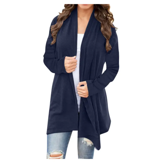 New Solid Color Long Sleeve Cardigan Jacket Long Navy - Shop at LoveMi