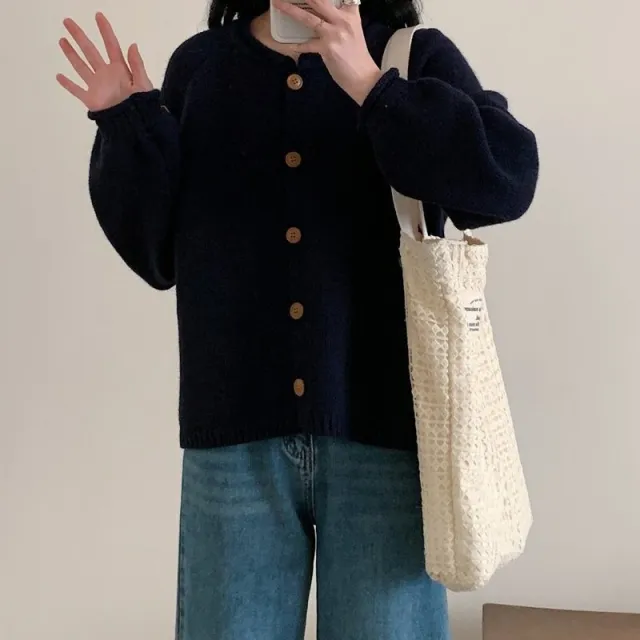 Autumn And Winter Simplicity Pure Color All matching Vintage Knitted Cardigan Black - Shop at LoveMi