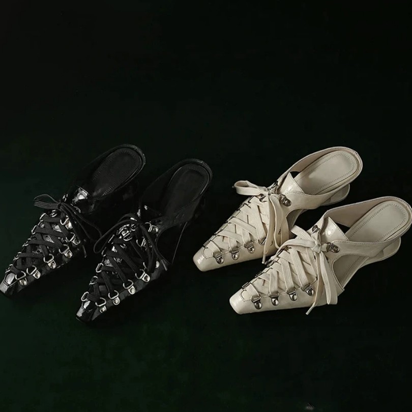Lace-up Closed-toe Wedge Mules For Women