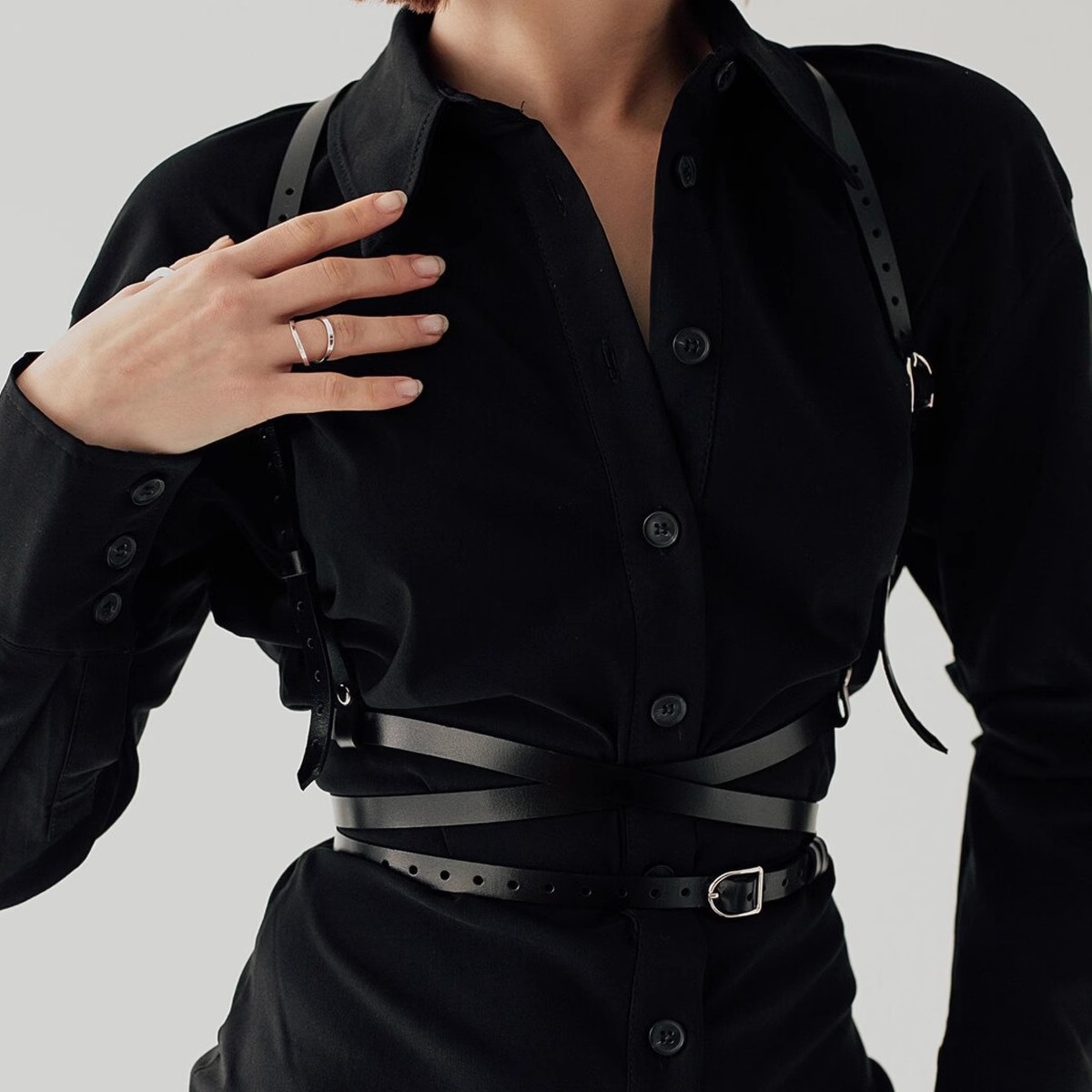 Versatile Thin Black Leather Suspenders For European And American Styles