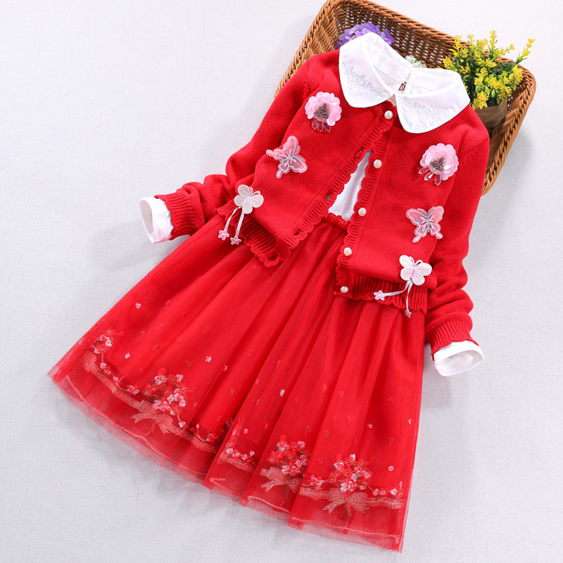 Girls' Suit Two-piece Dress Long-sleeved Sweater - Image 5