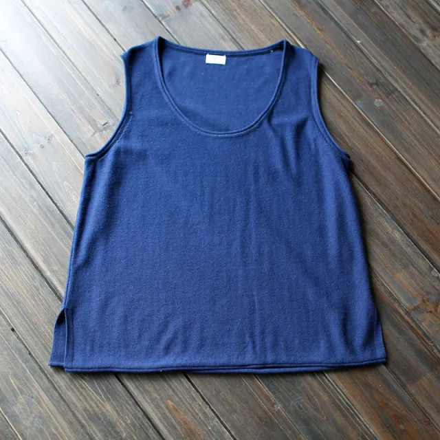Round Neck Women's Loose Artistic Curling Distressed Vest Dark Blue - Shop at LoveMi